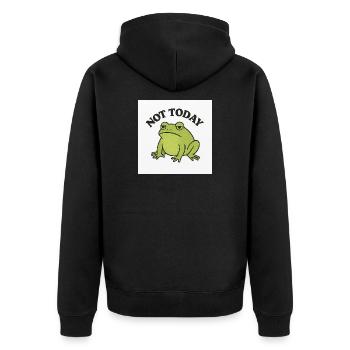 Lustiger Frosch mit Statement Text - Unisex Premium Bio Zip Hoodie - Schwarz - Hinten - Nico (187cm)