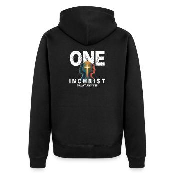 Glaube im Licht Jesus Kreuz Silhouette - Unisex Premium Bio Zip Hoodie - Schwarz - Hinten - Nico (187cm)