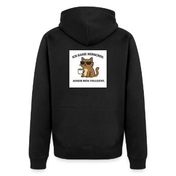 Thème chat avec tasse à café et lunettes de soleil - Veste à capuche bio Premium Unisexe - noir - Dos - Nico (187cm)