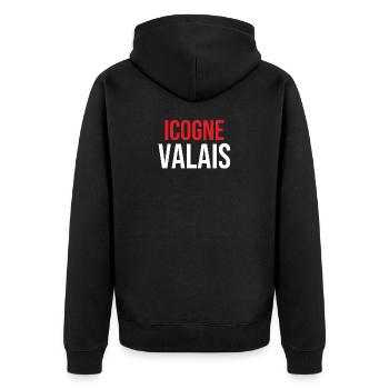 Icogne Valais T-Shirt - Unisex Premium Bio Zip Hoodie - Schwarz - Hinten - Nico (187cm)