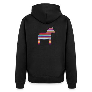 Dalapferd Streifen skandinavisch Schweden Kinder - Unisex Premium Bio Zip Hoodie - Schwarz - Hinten - Nico (187cm)