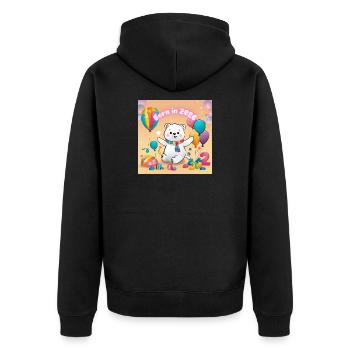 Geburtstagsbär mit Luftballons 2026 - Unisex Premium Bio Zip Hoodie - Schwarz - Hinten - Nico (187cm)