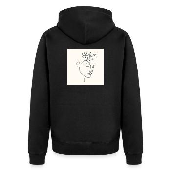 Floral Serenity - Minimalist Line Art Portrait - Unisex Premium Organic Zip Hoodie - black - Back - Nico (187cm)