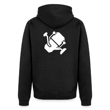 Weiße Angelrolle Silhouette - Unisex Premium Bio Zip Hoodie - Schwarz - Hinten - Nico (187cm)