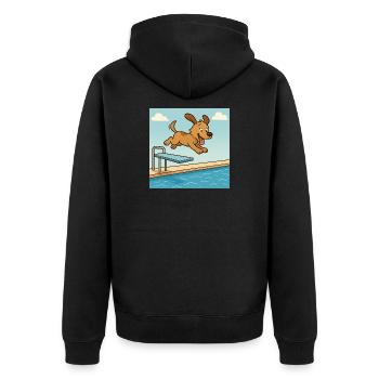 Chien joueur sautant dans l’eau - Veste à capuche bio Premium Unisexe - noir - Dos - Nico (187cm)