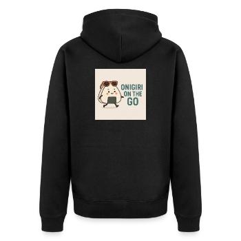 Onigiri für unterwegs - Unisex Premium Bio Zip Hoodie - Schwarz - Hinten - Nico (187cm)