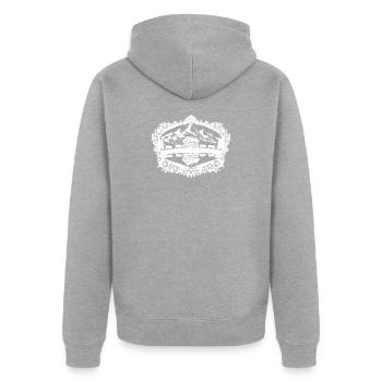 Gletschersee_white - Unisex Premium Bio Zip Hoodie - Grau meliert - Hinten - Nico (187cm)