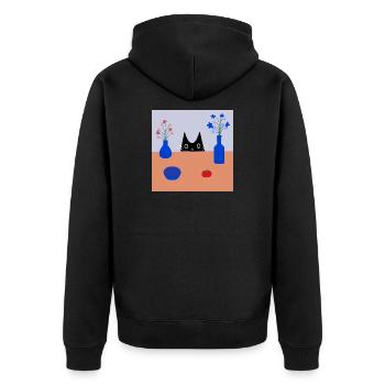 Tischspion Verspieltes Katzen- und Blumenmuster - Unisex Premium Bio Zip Hoodie - Schwarz - Hinten - Nico (187cm)