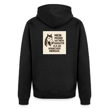 Mein Pferd Hat Mehr Charakter - Unisex Premium Bio Zip Hoodie - Schwarz - Hinten - Nico (187cm)