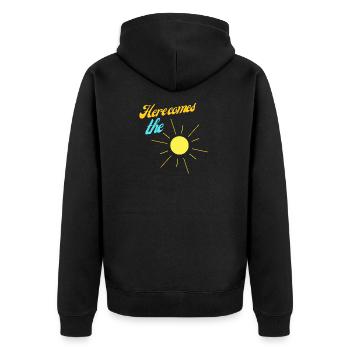 Here comes the sun - Unisex Premium Bio Zip Hoodie - Schwarz - Hinten - Nico (187cm)