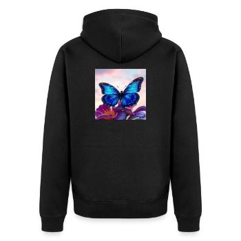 Schmetterling - Unisex Premium Bio Zip Hoodie - Schwarz - Hinten - Nico (187cm)