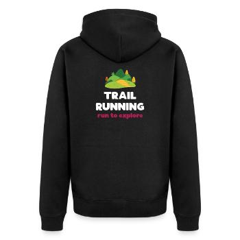 Trail Running - Run to Explore - Unisex Premium Organic Zip Hoodie - black - Back - Nico (187cm)