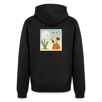 Pusteblume Glatze – Lustiges Cartoon Motiv - Unisex Premium Bio Zip Hoodie - Schwarz - Hinten - Nico (187cm)