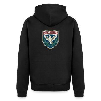 Rise Above – Eagle Crest - Unisex Premium Organic Zip Hoodie - black - Back - Nico (187cm)