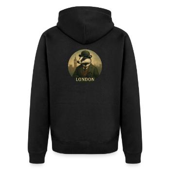 Gentleman Dachs – London Souvenir Design - Unisex Premium Bio Zip Hoodie - Schwarz - Hinten - Nico (187cm)