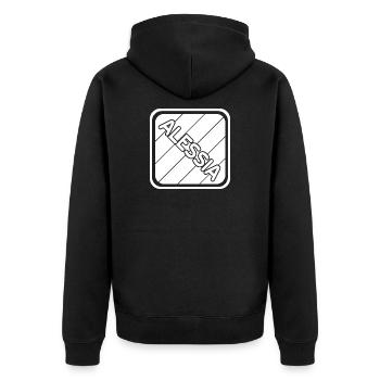 Maedchenname Alessia - Unisex Premium Bio Zip Hoodie - Schwarz - Hinten - Nico (187cm)