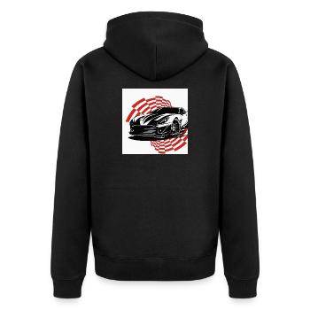 Ein Sportwagen mit dynamischem Stil - Unisex Premium Bio Zip Hoodie - Schwarz - Hinten - Nico (187cm)