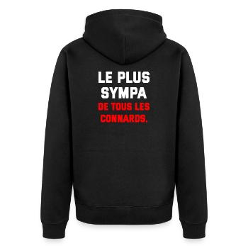 Humorvolles Design, Sturheit und Freundschaft - Unisex Premium Bio Zip Hoodie - Schwarz - Hinten - Nico (187cm)