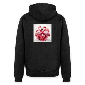 Flamingo Hearts and Flowers - Unisex Premium Organic Zip Hoodie - black - Back - Nico (187cm)