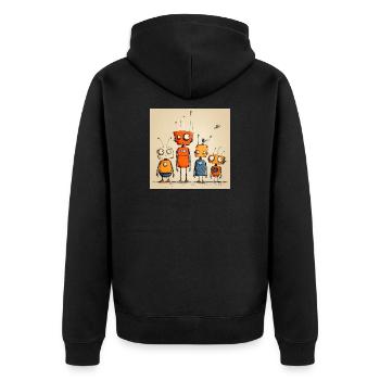 Bunt illustrierte freundliche Roboter - Unisex Premium Bio Zip Hoodie - Schwarz - Hinten - Nico (187cm)