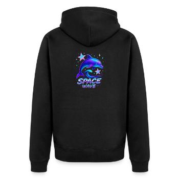 Neon Space Wave Delphin Design - Unisex Premium Bio Zip Hoodie - Schwarz - Hinten - Nico (187cm)