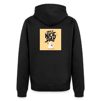 Design Motivation Glück Hund - Unisex Premium Bio Zip Hoodie - Schwarz - Hinten - Nico (187cm)
