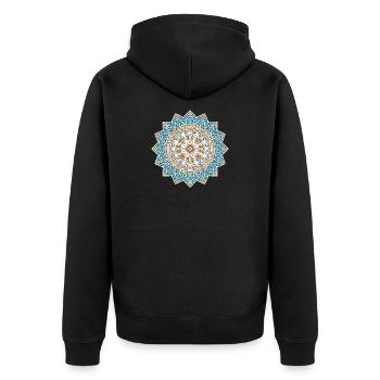 Persisches Mandala – Blau & Gold - Unisex Premium Bio Zip Hoodie - Schwarz - Hinten - Nico (187cm)