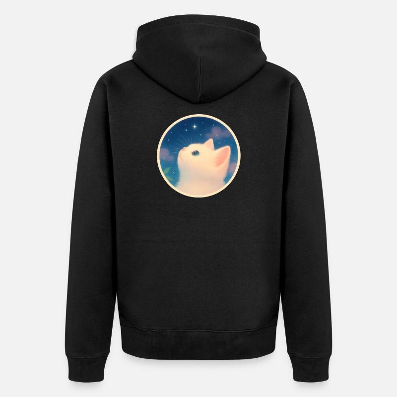 Chaton rêveur sous un ciel étoilé - Veste à capuche bio Premium Unisexe - noir