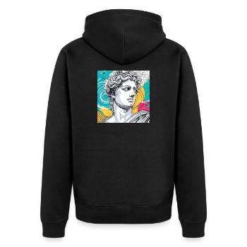 Bunte abstrakte Mythologie-Statue - Unisex Premium Bio Zip Hoodie - Schwarz - Hinten - Nico (187cm)