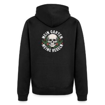 Mein Garten, meine Regeln - Unisex Premium Bio Zip Hoodie - Schwarz - Hinten - Nico (187cm)