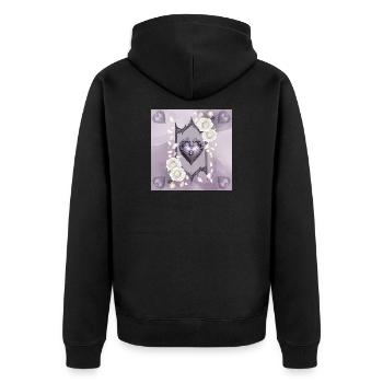 Ornamentales Herz mit weißen Rosen - Unisex Premium Bio Zip Hoodie - Schwarz - Hinten - Nico (187cm)
