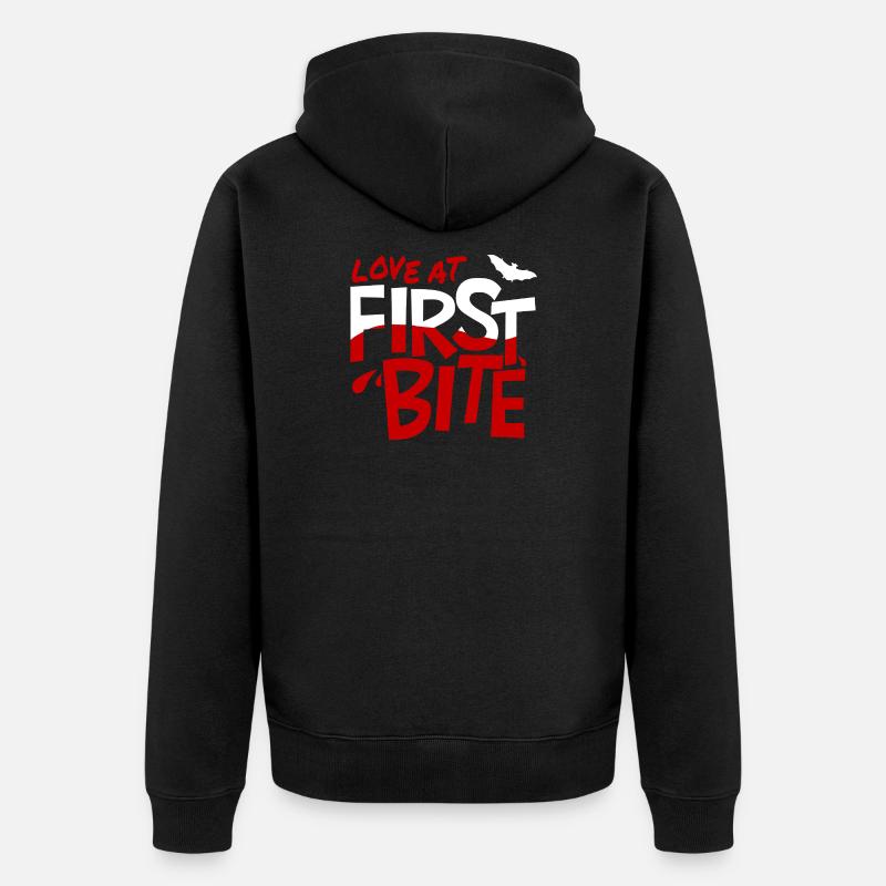 Liebe auf den ersten Biss - Unisex Premium Bio Zip Hoodie - Schwarz