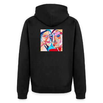 Colorful Abstract Expressionist Portrait - Unisex Premium Organic Zip Hoodie - black - Back - Nico (187cm)