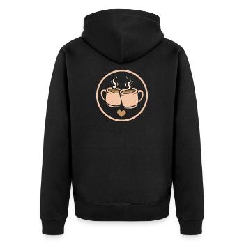 Zwei Kaffeetassen mit Herz – Liebe & Freundschaft - Unisex Premium Bio Zip Hoodie - Schwarz - Hinten - Nico (187cm)