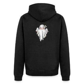 Niedliche leuchtende Geisterillustration - Unisex Premium Bio Zip Hoodie - Schwarz - Hinten - Nico (187cm)