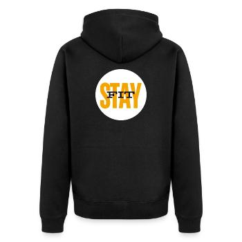 Motivierendes Stay Fit Design - Unisex Premium Bio Zip Hoodie - Schwarz - Hinten - Nico (187cm)