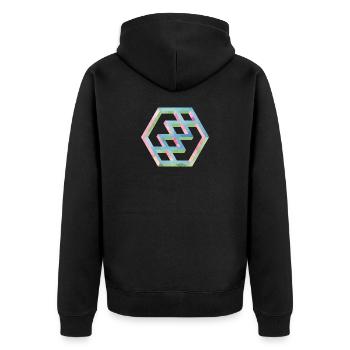 Abstraktes Bunte Hexagonmuster - Unisex Premium Bio Zip Hoodie - Schwarz - Hinten - Nico (187cm)