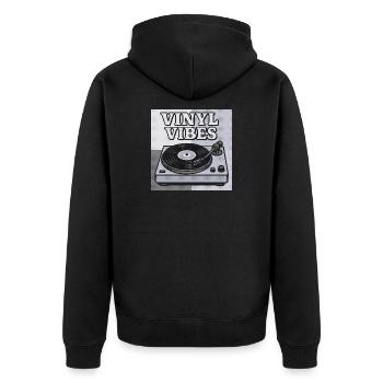 Vinyl Vibes Retro Plattenspieler Design - Unisex Premium Bio Zip Hoodie - Schwarz - Hinten - Nico (187cm)