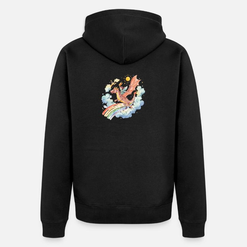 Mädchen mit Drachen und Regenbogen - Unisex Premium Bio Zip Hoodie - Schwarz