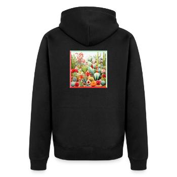 Stickerei Kakteen Sammlung Garten Landschaft  - Unisex Premium Bio Zip Hoodie - Schwarz - Hinten - Nico (187cm)