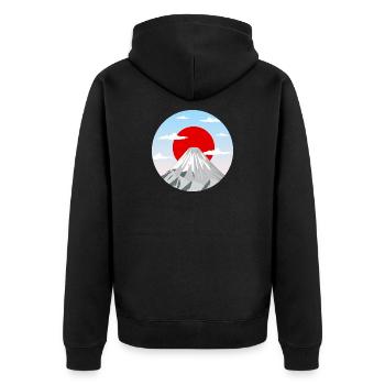 Berg Fuji Kunstgrafik - Unisex Premium Bio Zip Hoodie - Schwarz - Hinten - Nico (187cm)