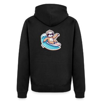 Niedlicher Faultier-Wellen Surfer - Unisex Premium Bio Zip Hoodie - Schwarz - Hinten - Nico (187cm)
