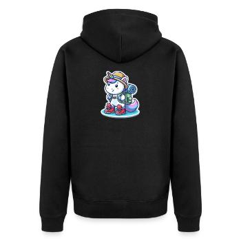 Adventure unicorn with backpack & hiking boots - Unisex Premium Organic Zip Hoodie - black - Back - Nico (187cm)