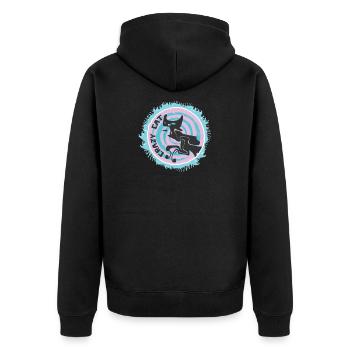Abstrakte Katze mit Zitat - Unisex Premium Bio Zip Hoodie - Schwarz - Hinten - Nico (187cm)