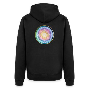 Harmonisches Mandala Meditations design - Unisex Premium Bio Zip Hoodie - Schwarz - Hinten - Nico (187cm)