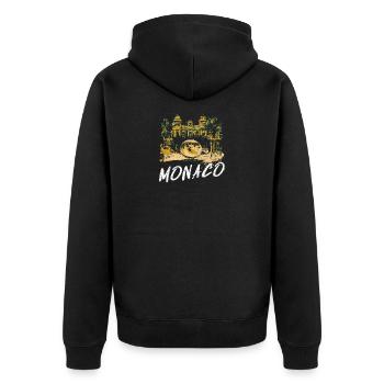 Fassade des Monaco Casinos, Golden Globe - Unisex Premium Bio Zip Hoodie - Schwarz - Hinten - Nico (187cm)
