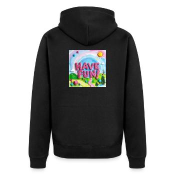 Fröhlicher Süßigkeitenwald Viel Spaß! -Text - Unisex Premium Bio Zip Hoodie - Schwarz - Hinten - Nico (187cm)