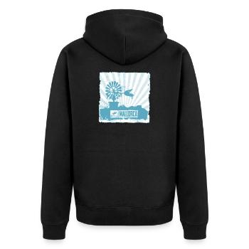 Mallorca Windmühle und Design - Unisex Premium Bio Zip Hoodie - Schwarz - Hinten - Nico (187cm)