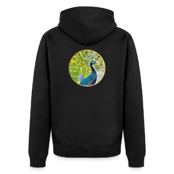 Magnificent peacock with crown - Unisex Premium Organic Zip Hoodie - black - Back - Nico (187cm)