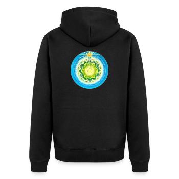 Lebendiges lichtvolles Mandala - Unisex Premium Bio Zip Hoodie - Schwarz - Hinten - Nico (187cm)